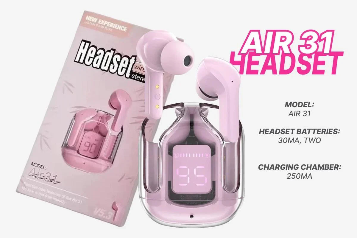 Air 31 TWS Transparent Earbuds See-Through Charging Case Pakistan